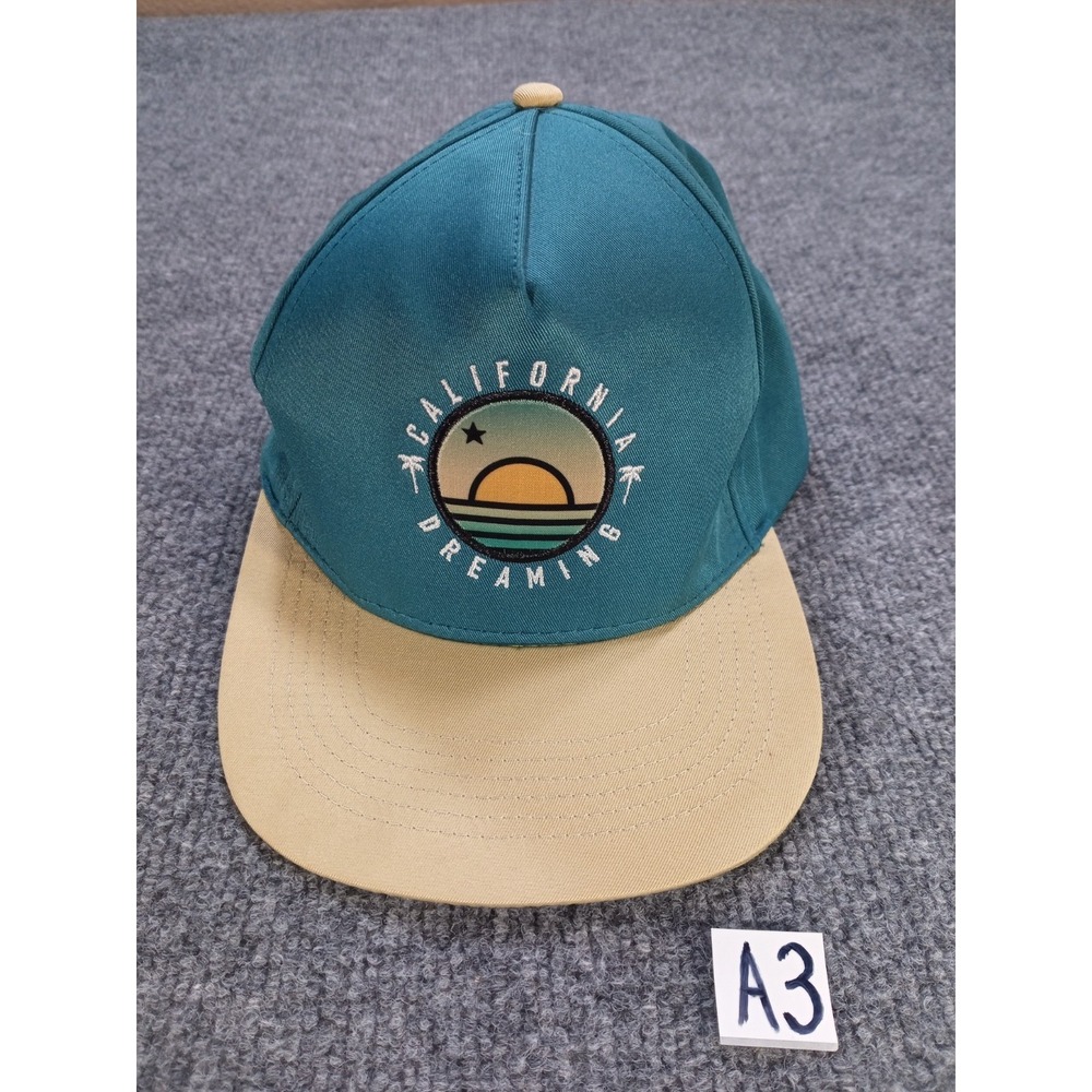 California Dreaming Snapback Hat Teal Tan Retro Sunset Beach Flat Bill Cap